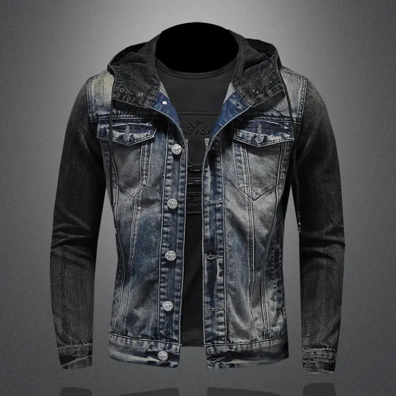 Hooded Denim Jacket for Men Spring Casual Oversized Fit Coat Markonline