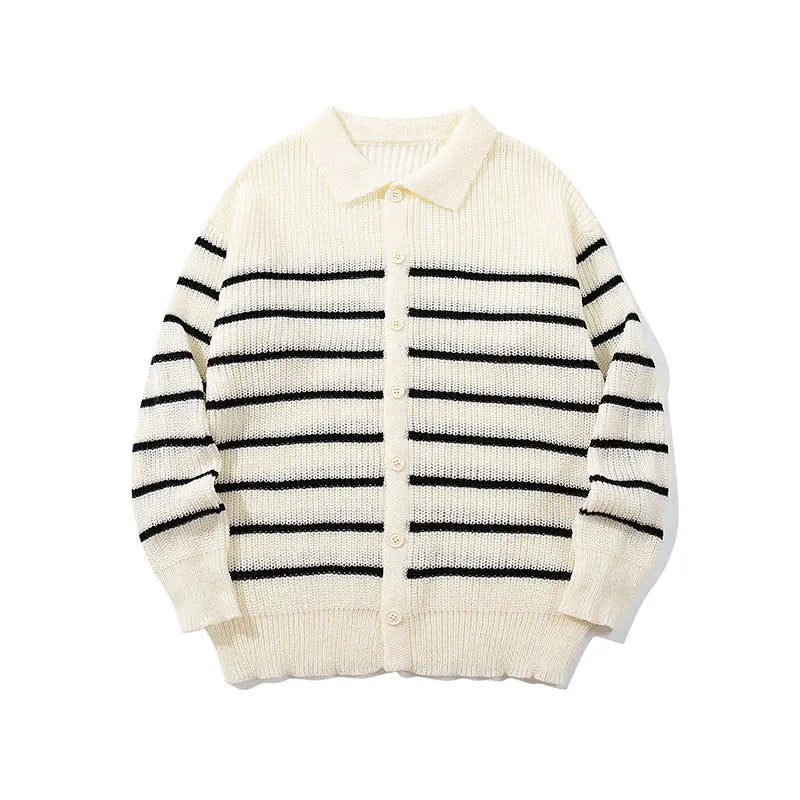 American Style Colorful Striped Long Sleeve Knit Sweater for Men, Casual Couple Cardigan Sweater, Versatile Jacket Markonline