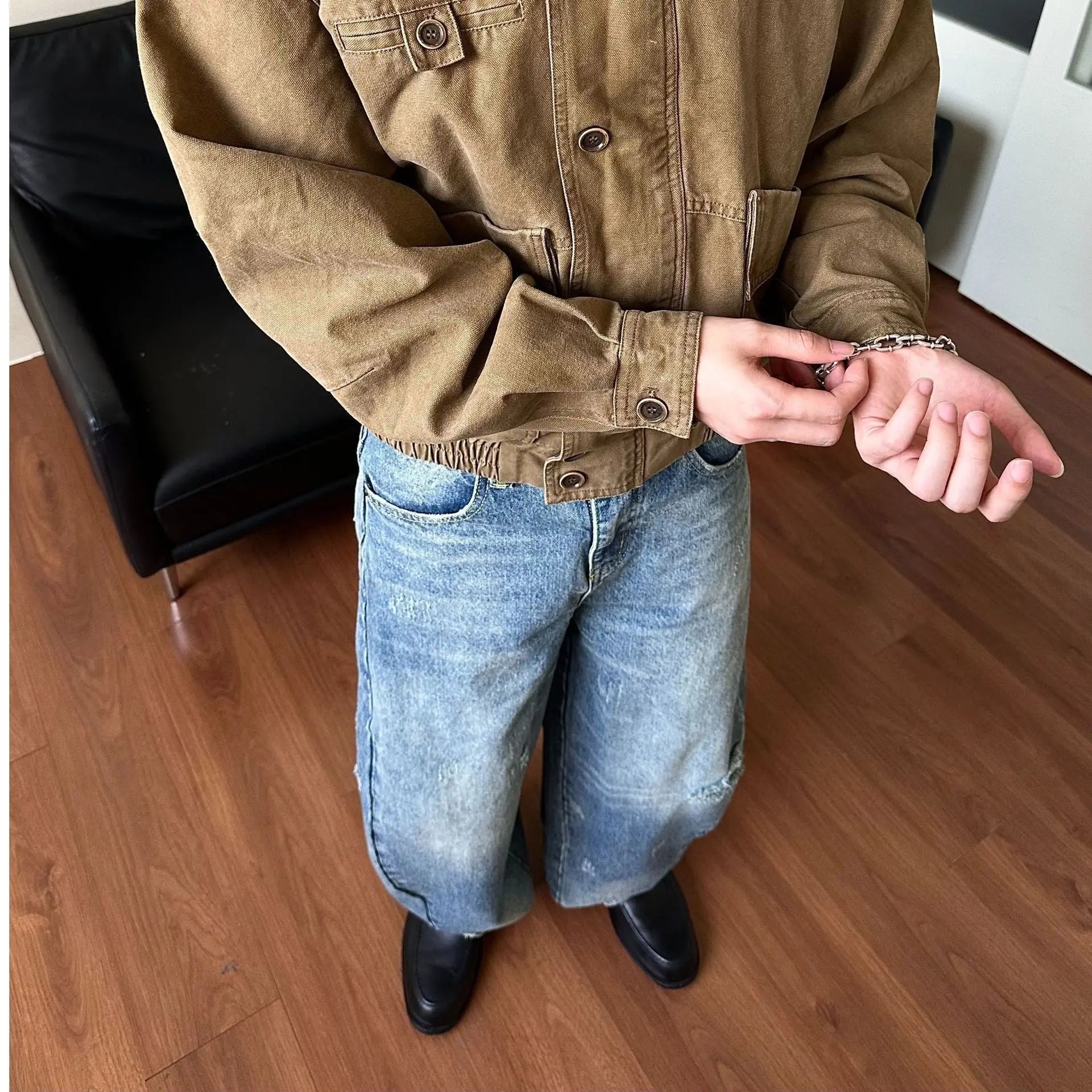 Dad Hole Loose Tapered Wide Leg Jeans for Men and Women Markonline