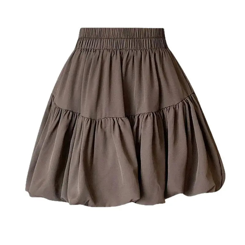 Elastic Waist Bubble Skirt Women Sweet  Slimming A-line Short Skirt