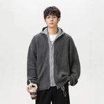 Faux Two-Piece Patchwork Open Front Hooded Knit Sweater Coat for Men and WomenAutumn Winter Loose Couple Lazy Style Sweater Markonline