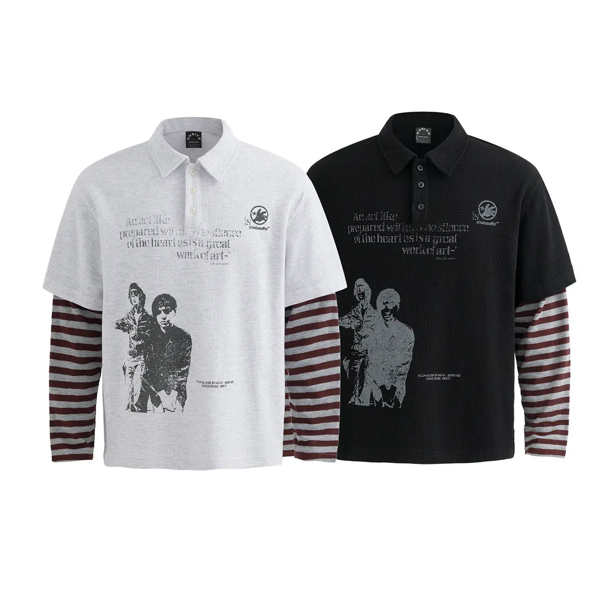 Collar sports fake two striped polo shirt sweatshirt Markonline