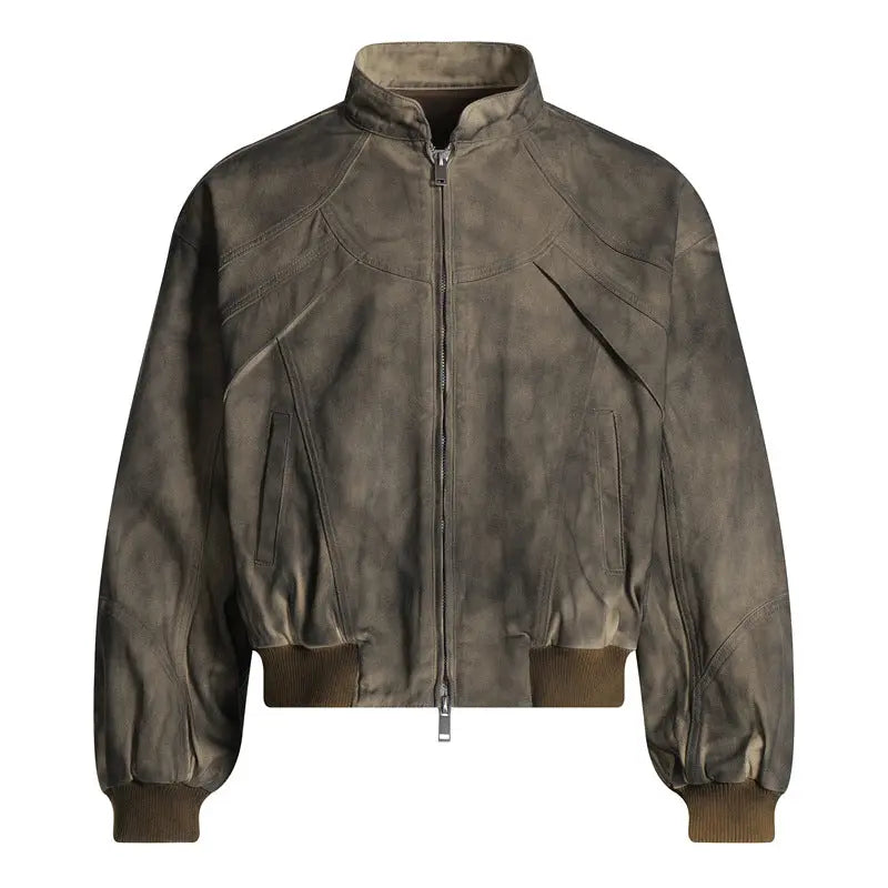 Style Streetwear Retro Tie-Dye Jacket for Men, Stand-Up Collar Pilot Jacket, High-End Edgy Short Coat eprolo