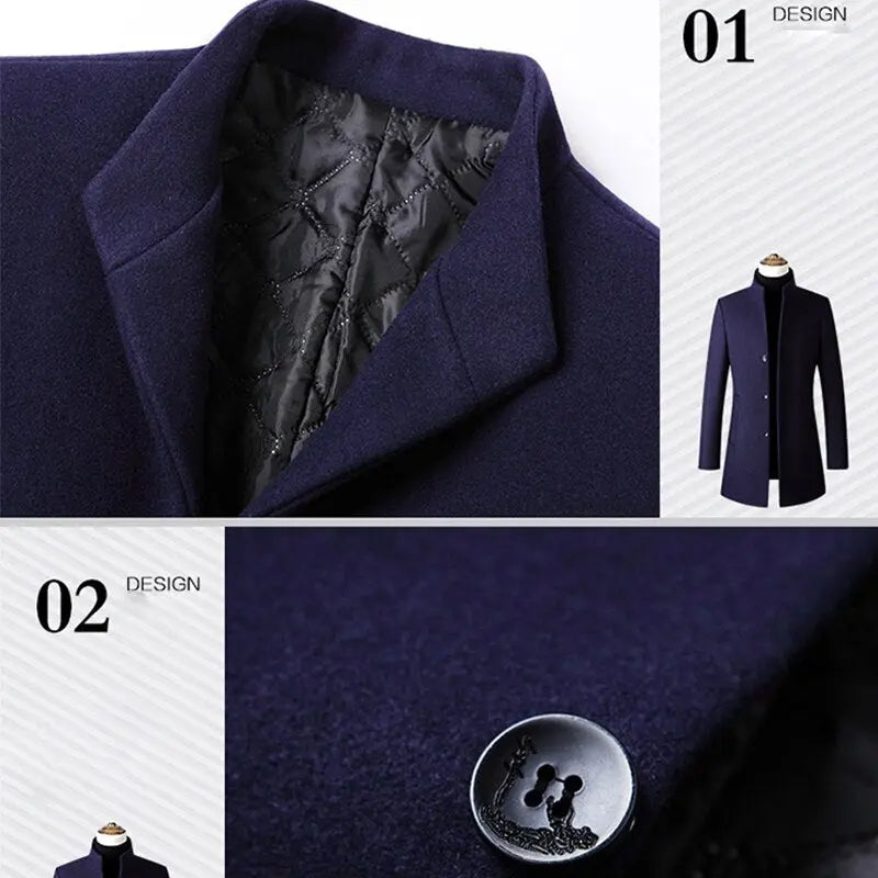 New Brand Autumn Winter 30% Wool Men Thick Coats Stand Collar Male Fashion Wool Blend Jackets Outerwear Smart Casual Trench Markonline