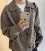 Brown Turn-Down Collar Cardigan Sweater for Men, Autumn/Winter Literary Style, Lazy Outerwear, Clean Fit, Loose Knit Sweater Markonline