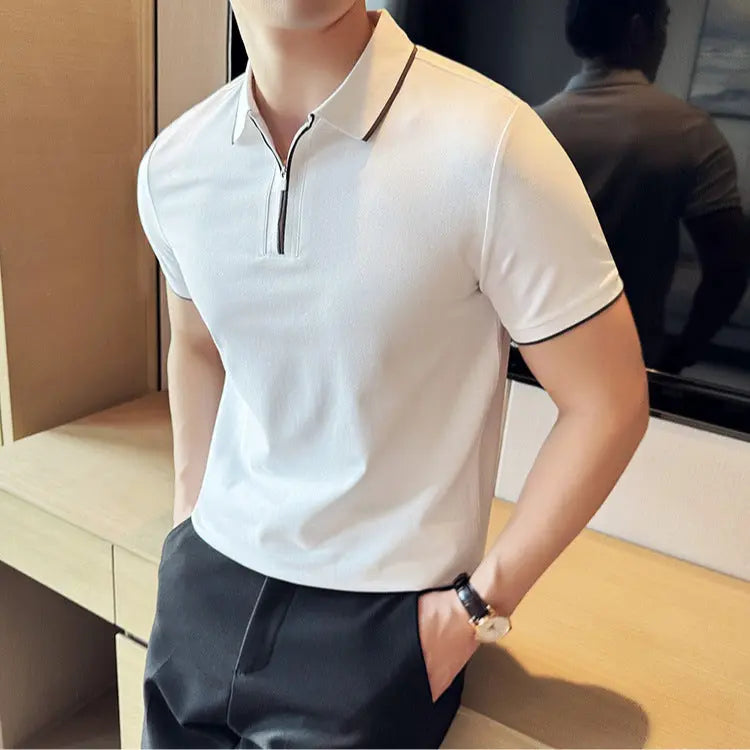 Men's Polo Shirt Short Sleeve Zipper Collar T-Shirt Markonline