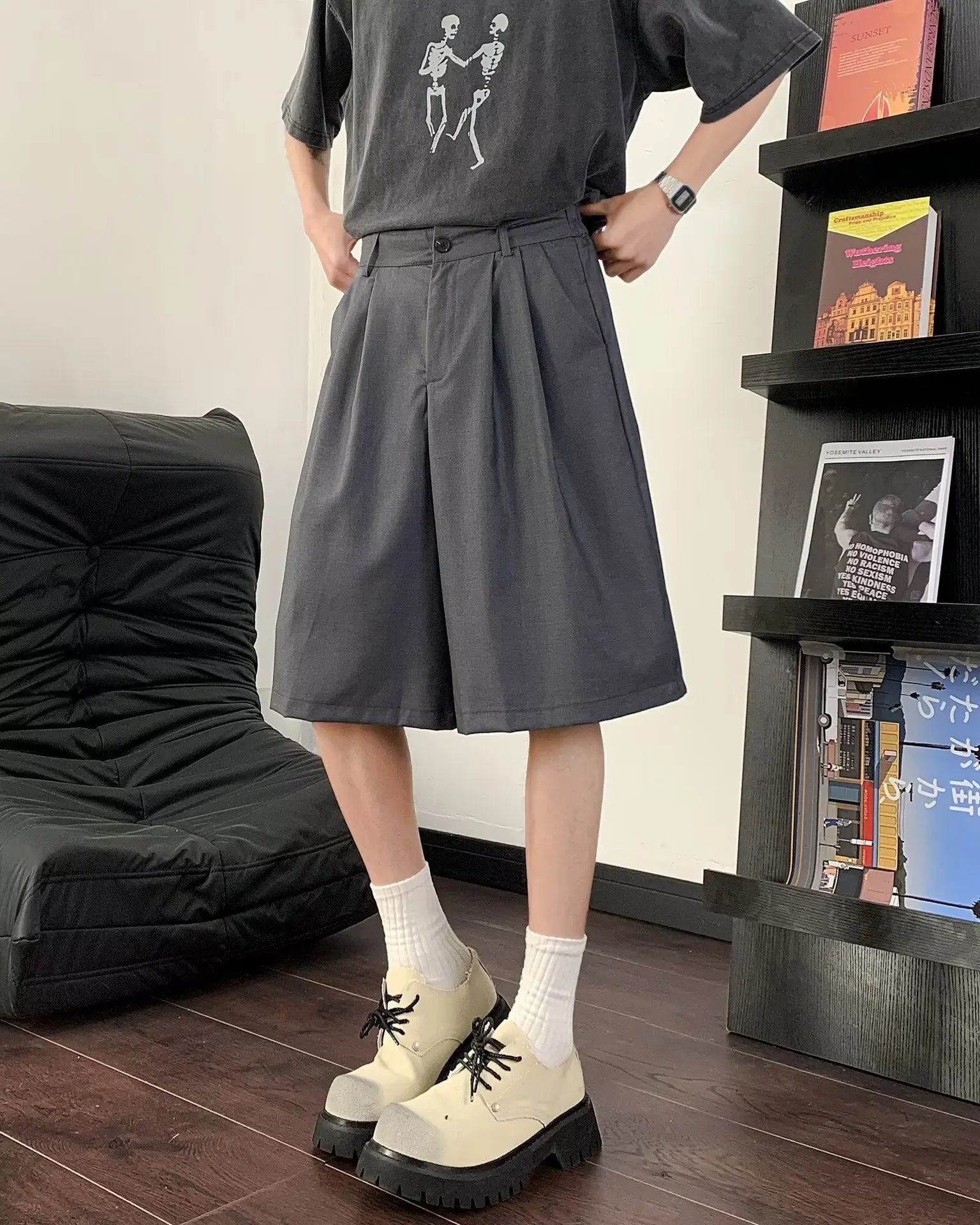 Loose straight casual five quarter pants for men Markonline