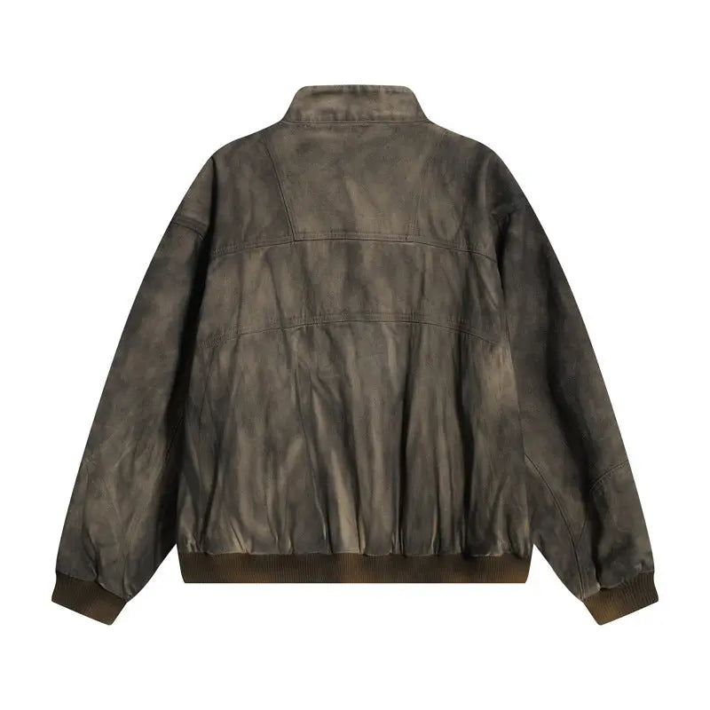 Style Streetwear Retro Tie-Dye Jacket for Men, Stand-Up Collar Pilot Jacket, High-End Edgy Short Coat eprolo