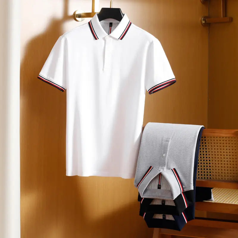 Men's Short Sleeve Polo Shirt with Turn-Down Collar