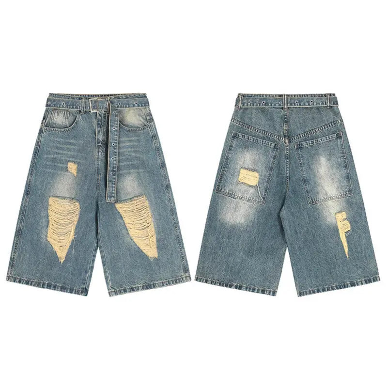 Broken hole casual denim shorts for men and women Markonline