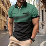 Polo Zipper Men's Printed Striped Polo Shirt Markonline