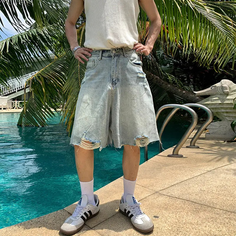 Washed distressed denim shorts for men Markonline