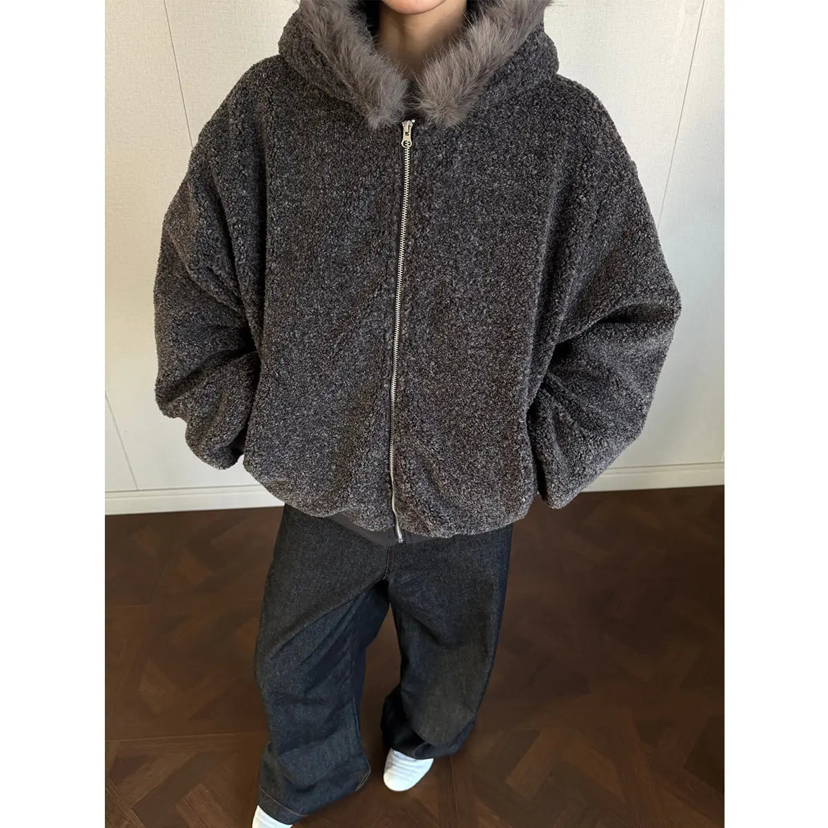Wool collar cotton coat lamb wool jacket