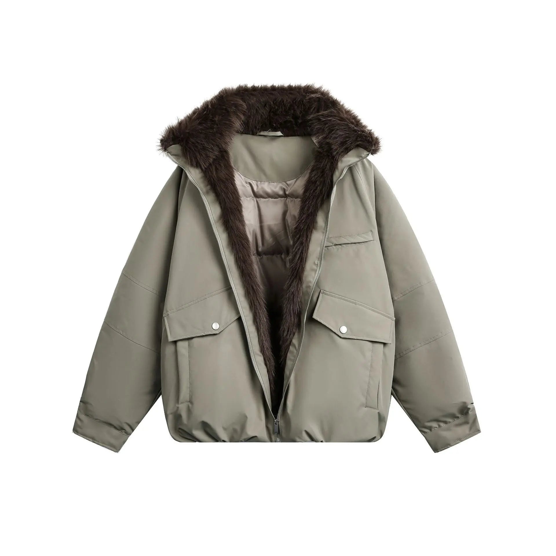 Hooded Parka with Large Pockets Down Jacket Coat eprolo