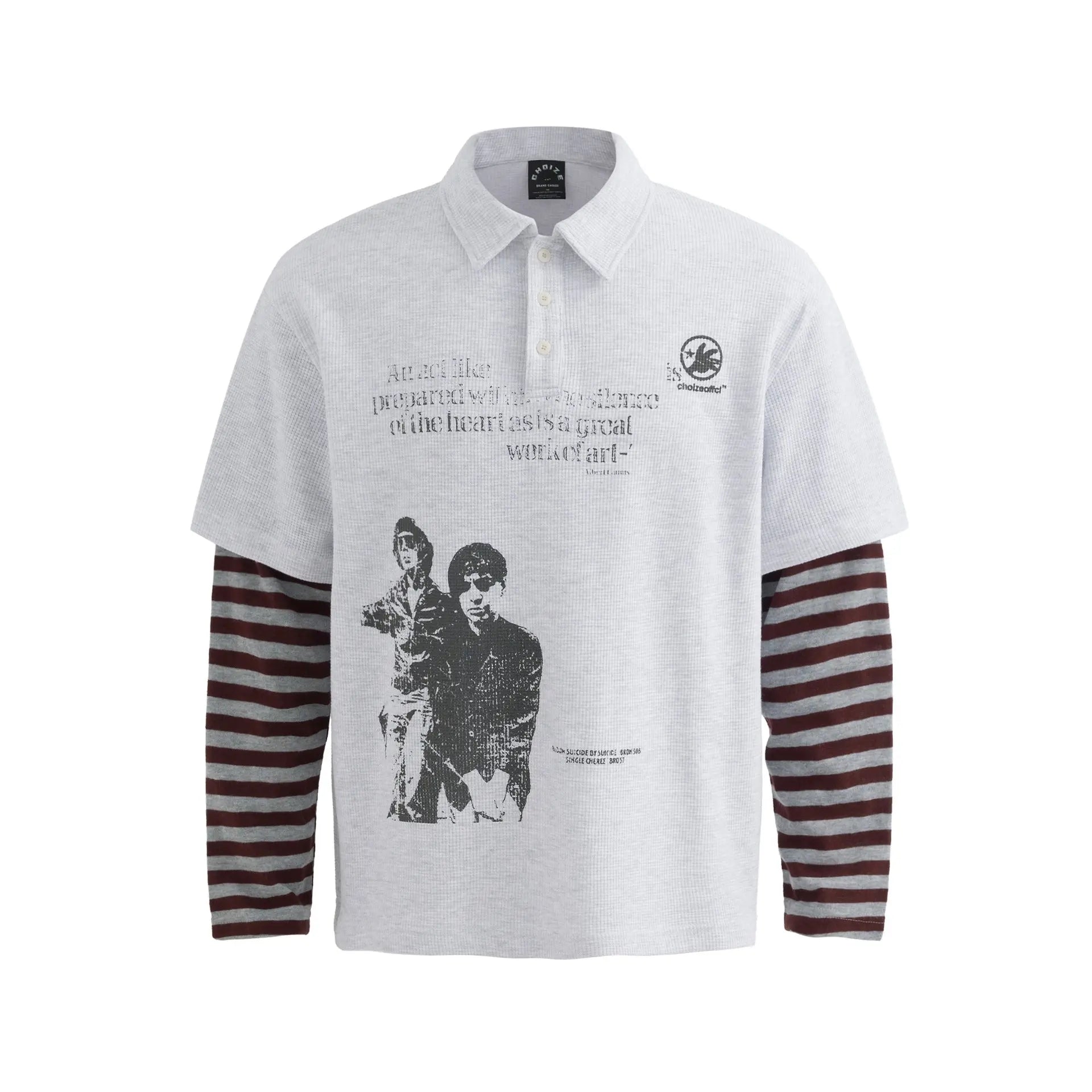 Collar sports fake two striped polo shirt sweatshirt Markonline