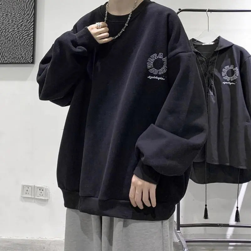 Factory Direct Supply Round Neck Hoodless Sweatshirt Men INS Autumn WinterStreet Style Loose Casual Fleece Lined Thick Outerwear eprolo