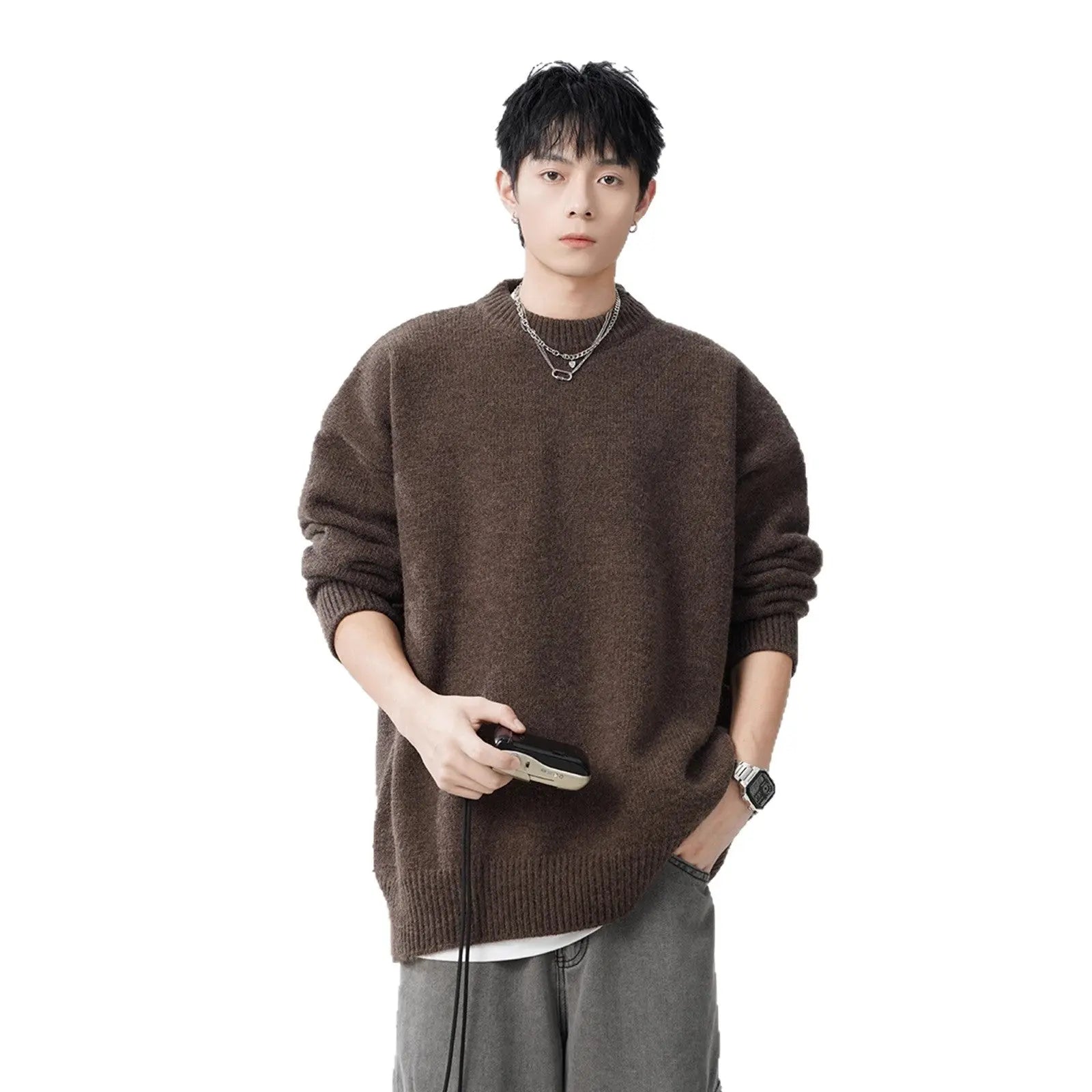 Muted Color Knit Sweater for Men and Women, Autumn Winter Casual Loose Fit Youth Style Couple's Knitwear Markonline