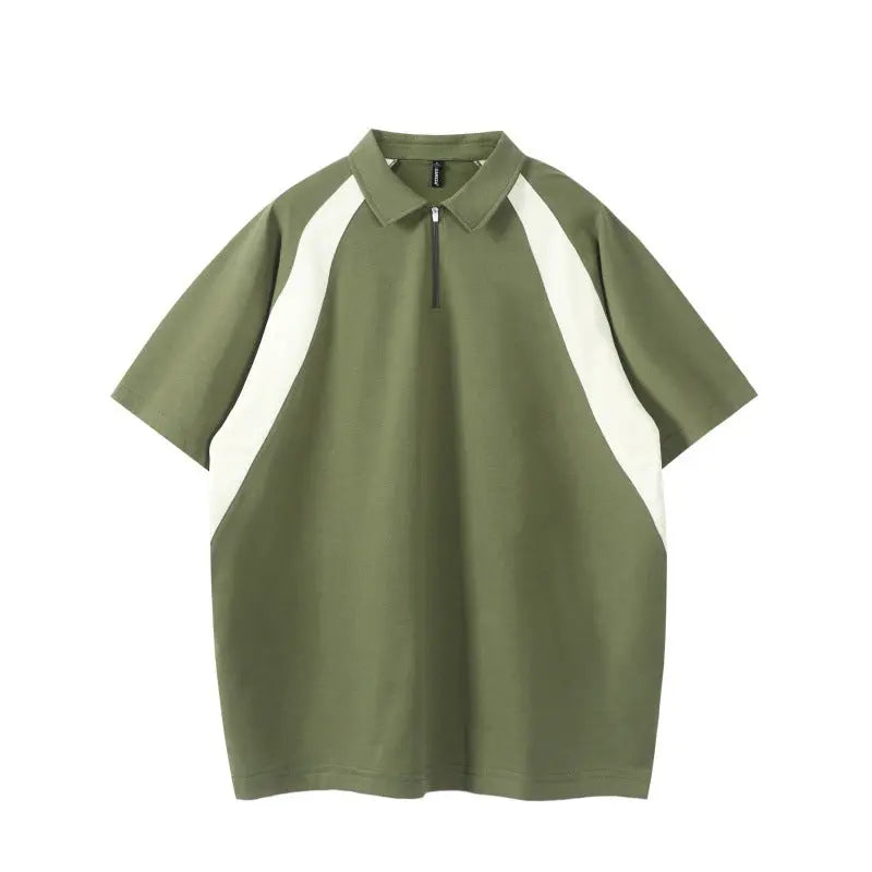 Color blocking splicing half zipper lapel polo shirt short sleeved Markonline