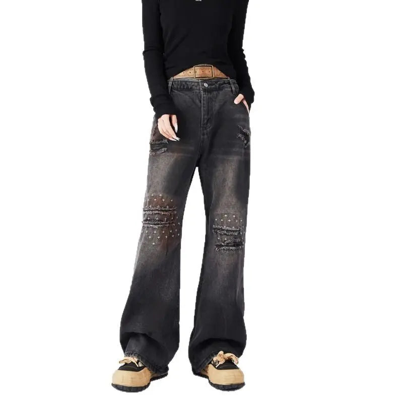 High street dirty dyed washed denim jeans for men