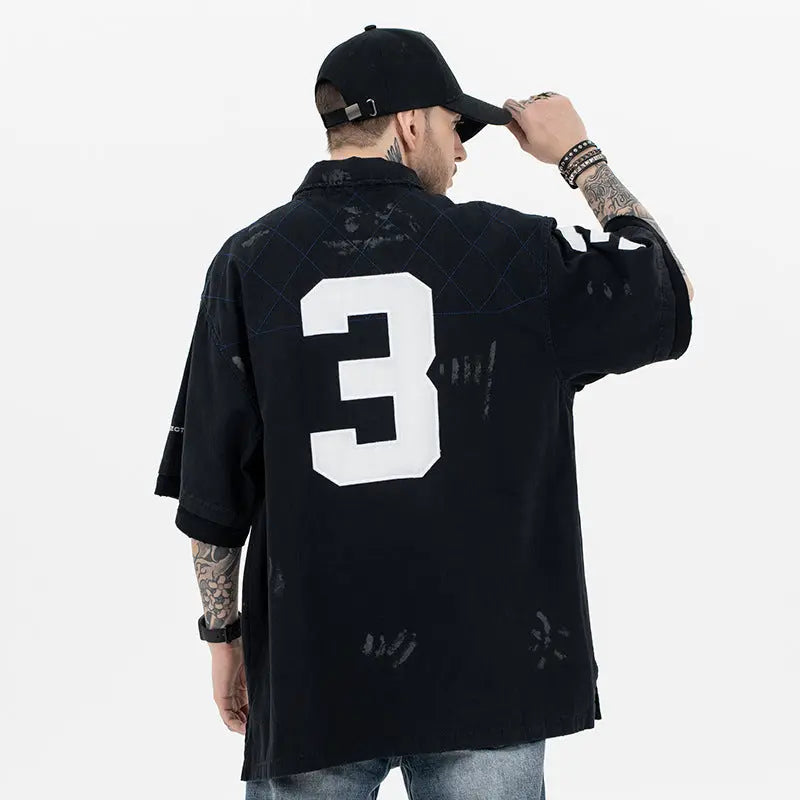 Men's Polo Shirt with Patchwork Badge Letter Embroidery Football Markonline