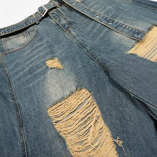 Broken hole casual denim shorts for men and women Markonline