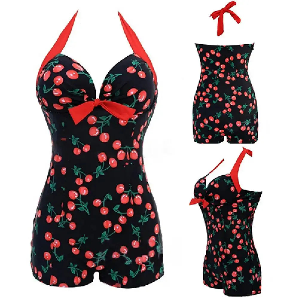 Women One-piece Bathing Suit Dotted Beachwear Push Up Monokini Swimsuit Swimwear Retro Vintage Bathing Suits Beachwear Monokini