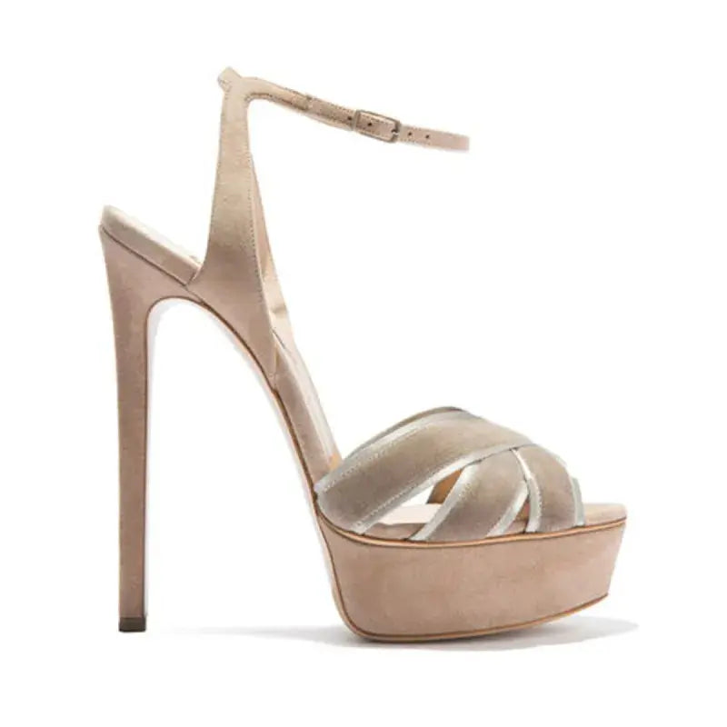 Women Sandals Heels Stiletto Heel Platform Flora Velvet Ankle Strap Heels Sandalia Pumps Summer Shoes Ladies Woman