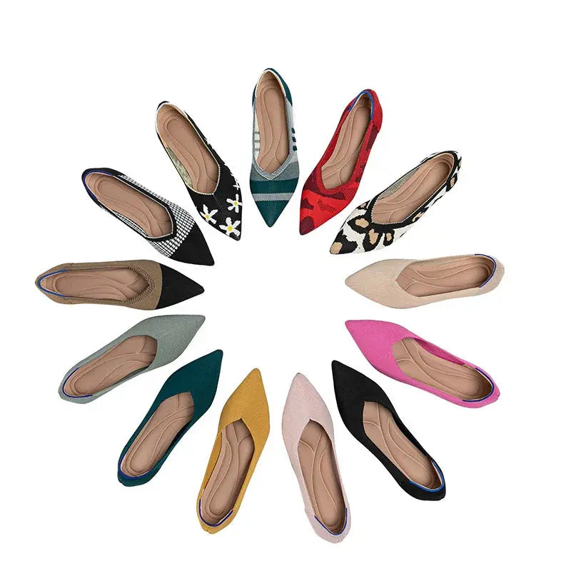Spring and autumn flat shoes fashion leisure Women's flat shoes pointed knitting elastic comfortable boutique shoes