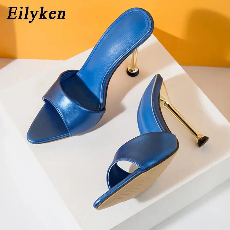 Eilyken Summer Slippers Design Strange Women Mule Thin Heels Sandals Flip Flops Pointed toe Slides Party Shoes
