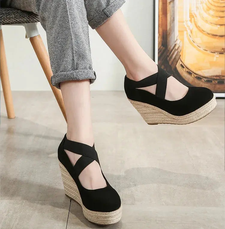 LIHUAMAO Wedges shoes for women high heel pumps platform high heel party slingback slip on fashion lady comfortable shoes