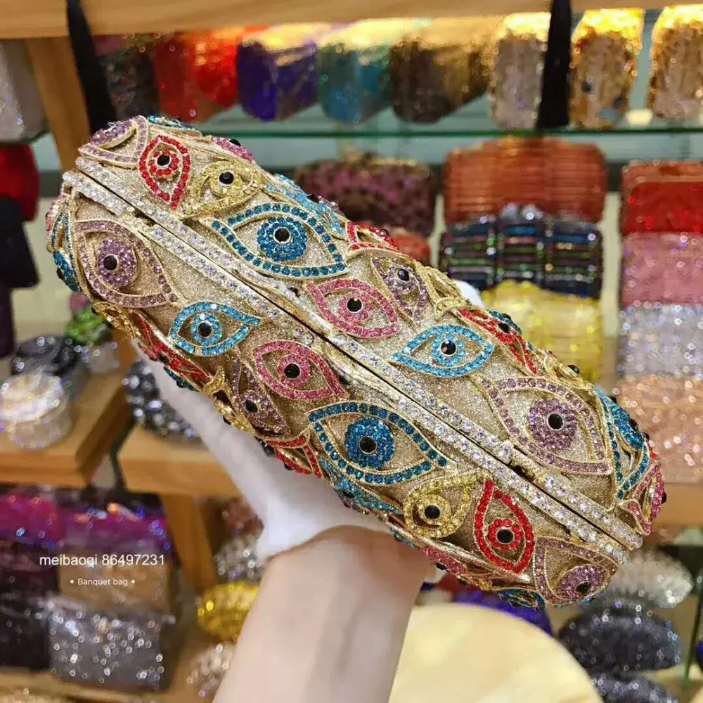 XIYUAN Female Evil Eyes 2025 Rhinestones Clutch Purse Lady Stones Chain Shoulder Bag Women Crystal Wedding Party Clutches Bags
