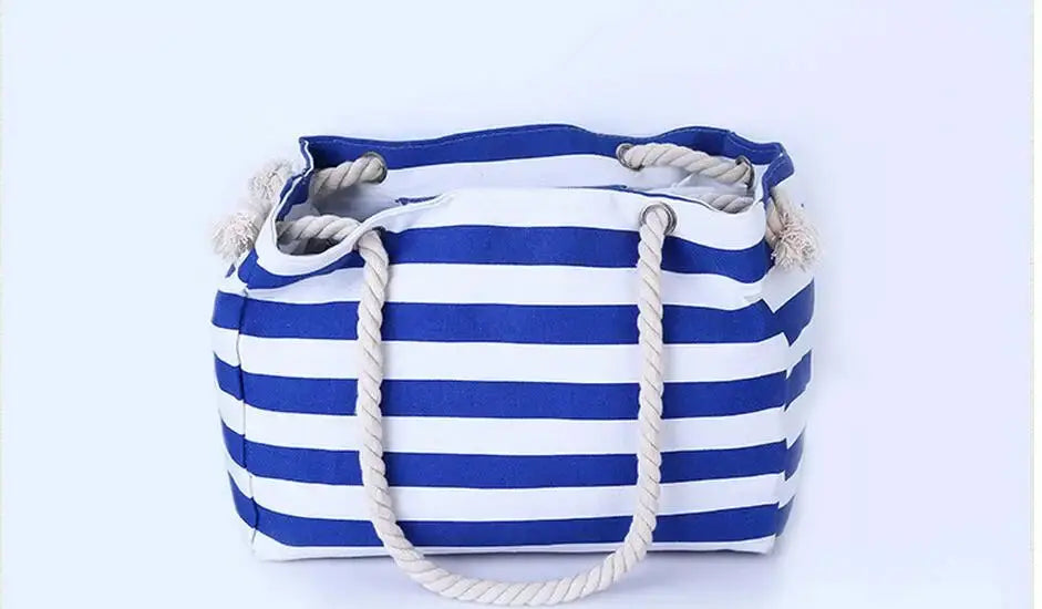 Striped Canvas Beach Handbag - 2023 Fashion
