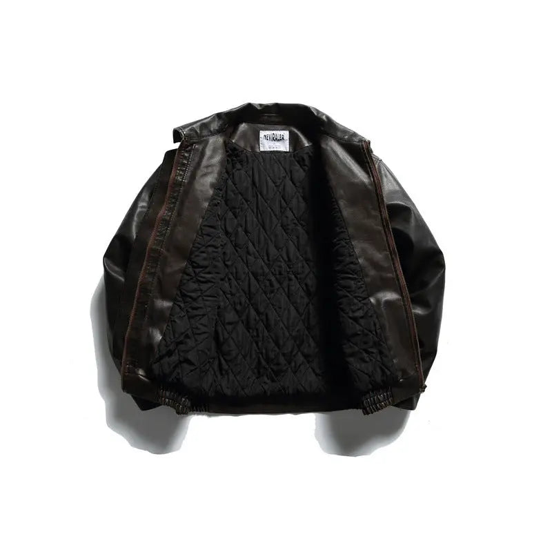 Washed PU Leather Cotton Coat for Men, Casual Warm Winter Jacket Markonline