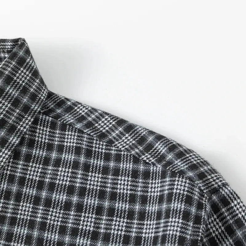 Men Shirt Plaid Flannel Retro Long Sleeve Oversized Loose Cotton Casual Male Youth Design Soft Fall Black Formal Dress Shirt Markonline