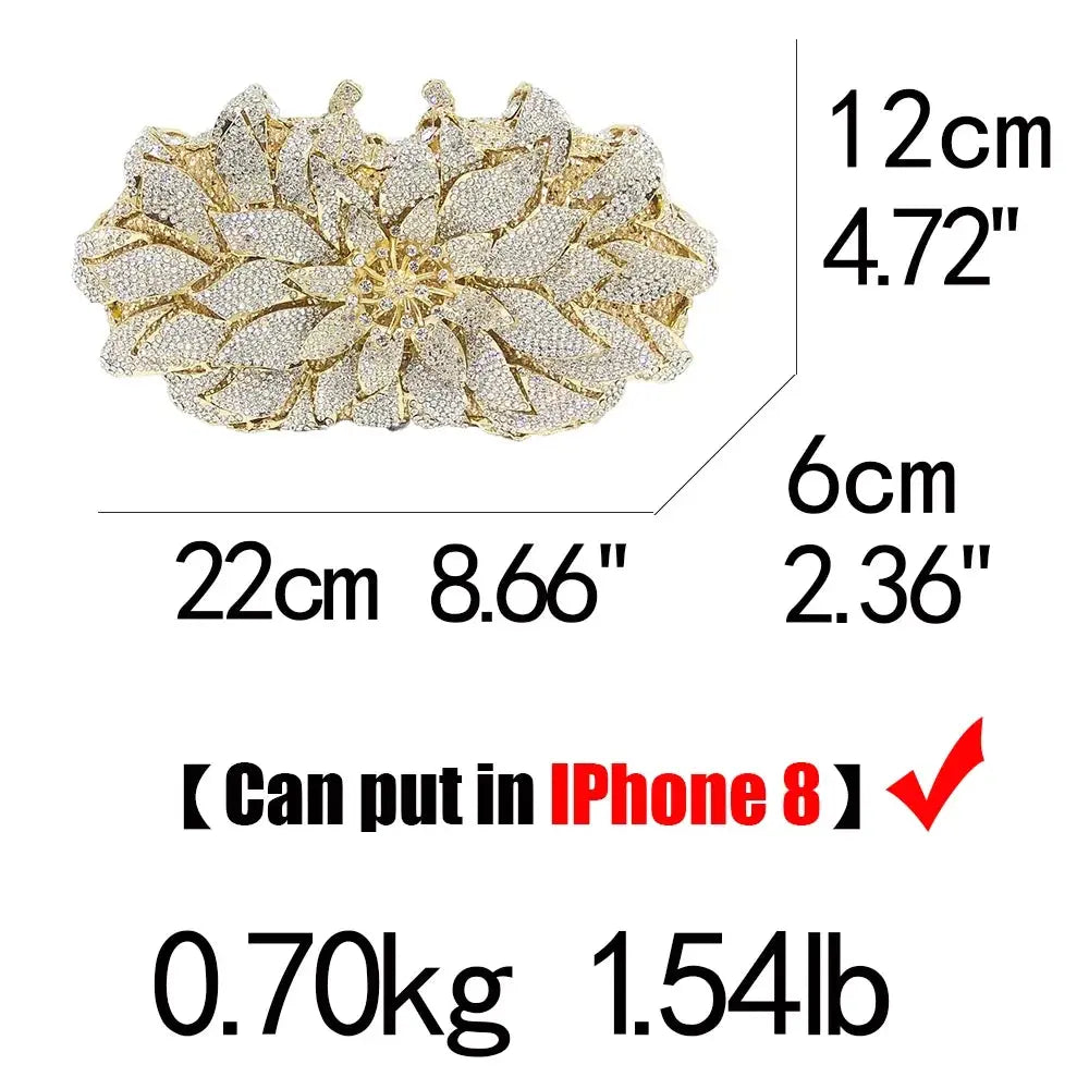 Boutique De FGG (in Stock) Women Floral Crystal Evening Bags Wedding Clutches Handbag Party Flower Bridal Rhinestone Clutch Bag