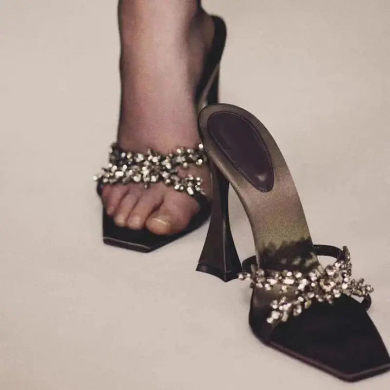 Crystal High Heels Slippers Women Elegant Dress Shoes Fashion Sexy Sandals 2025 Summer Beach Flip Flops Luxury New Mujer Slides