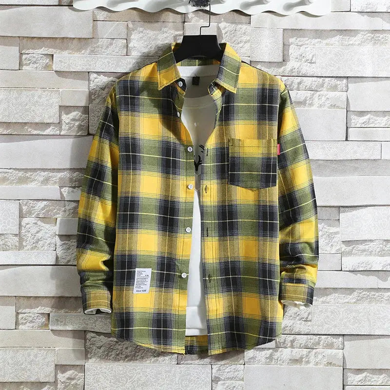 Spring New Korean Style Plaid Shirts Men's Handsome Long-sleeved Loose Casual All-matching Shirt Coats 2025 Trend Men's Clothing Markonline