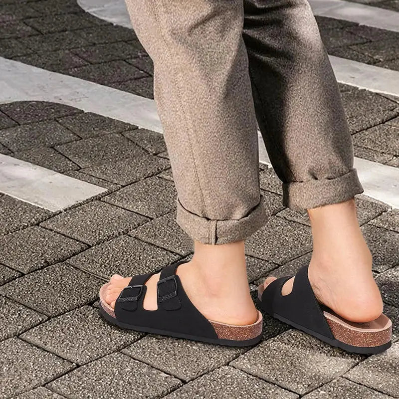 Bebealy Classic Women Cork Sandals Summer Cork Clogs Sandals Outdoor Men Mules Retro Women Clogs Sandals With Adjustable Buckle