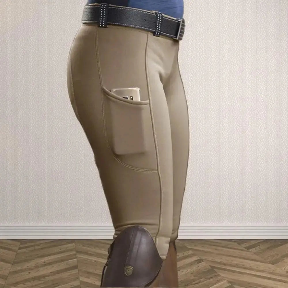 Professional Horse Riding Pants Solid Color Women Pocket Hip Lift Sports Pants Elastic Equestrian Pants Horse Racing Trousers