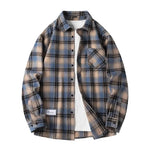 Men Shirt Plaid Flannel Spring Autumn Long Sleeve Blue Loose Mens Casual Shirt Oversized Business Male Soft Dress Shirt Markonline