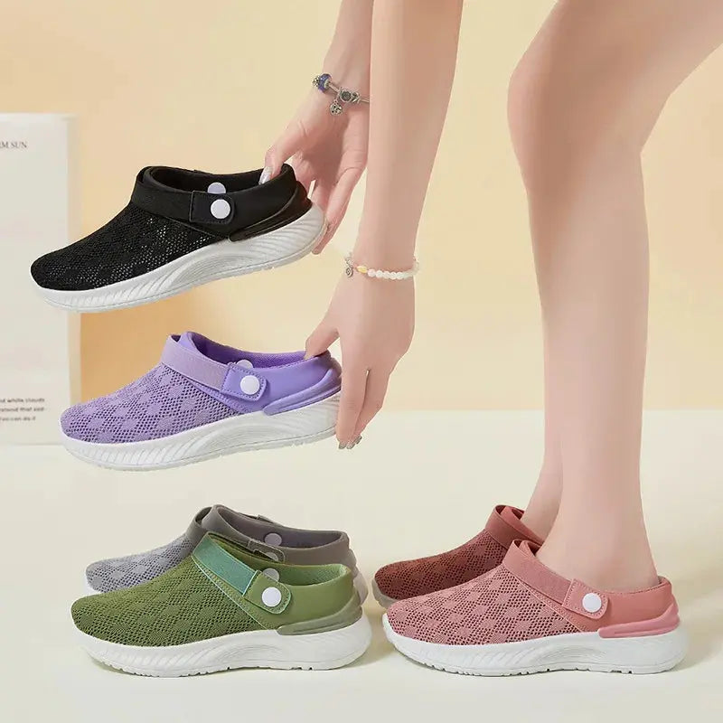 2025 summer new women's shoes fashion casual breathable mesh slippers shoes a slip-on half support shoes women's shoes