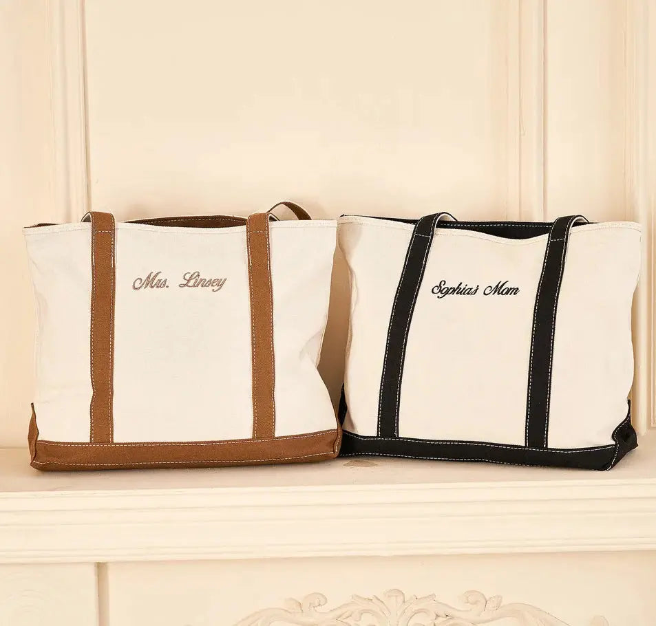 Custom Canvas Boat Tote Bag, Personalized Canvas Tote Bag,Embroidered Tote Bag,Monogram Canvas Tote Bag,School Bag,Gift for Her