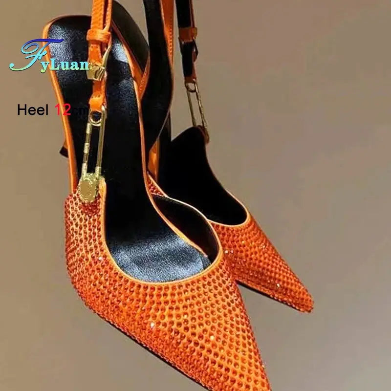 2025 Summer New Women's Shoes Fashionable European and American Solid Color Hot Diamond Pointed Sandals High Heels Stiletto Shoe