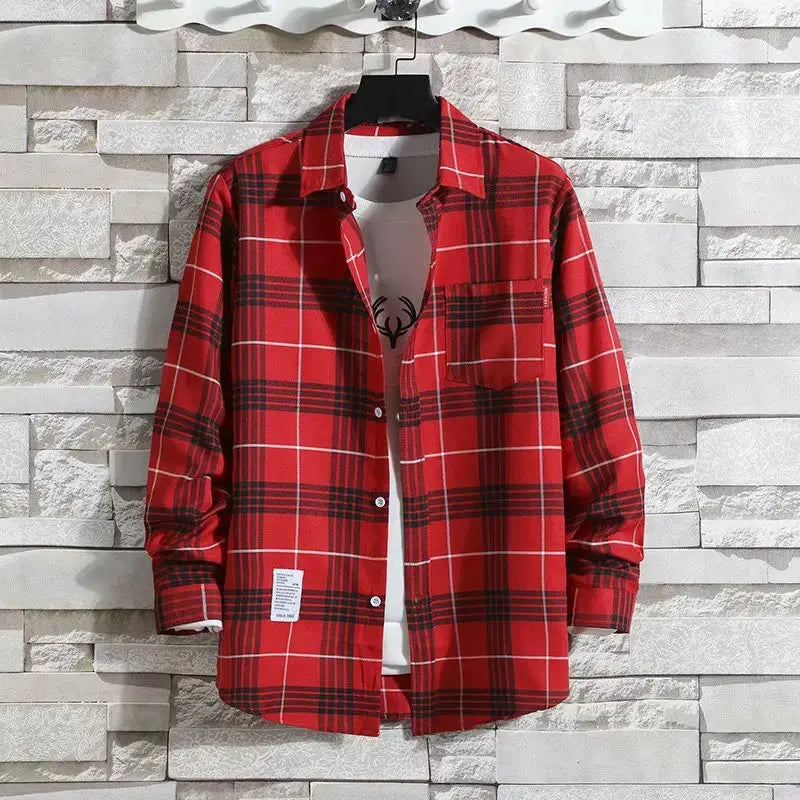 Spring New Korean Style Plaid Shirts Men's Handsome Long-sleeved Loose Casual All-matching Shirt Coats 2025 Trend Men's Clothing Markonline