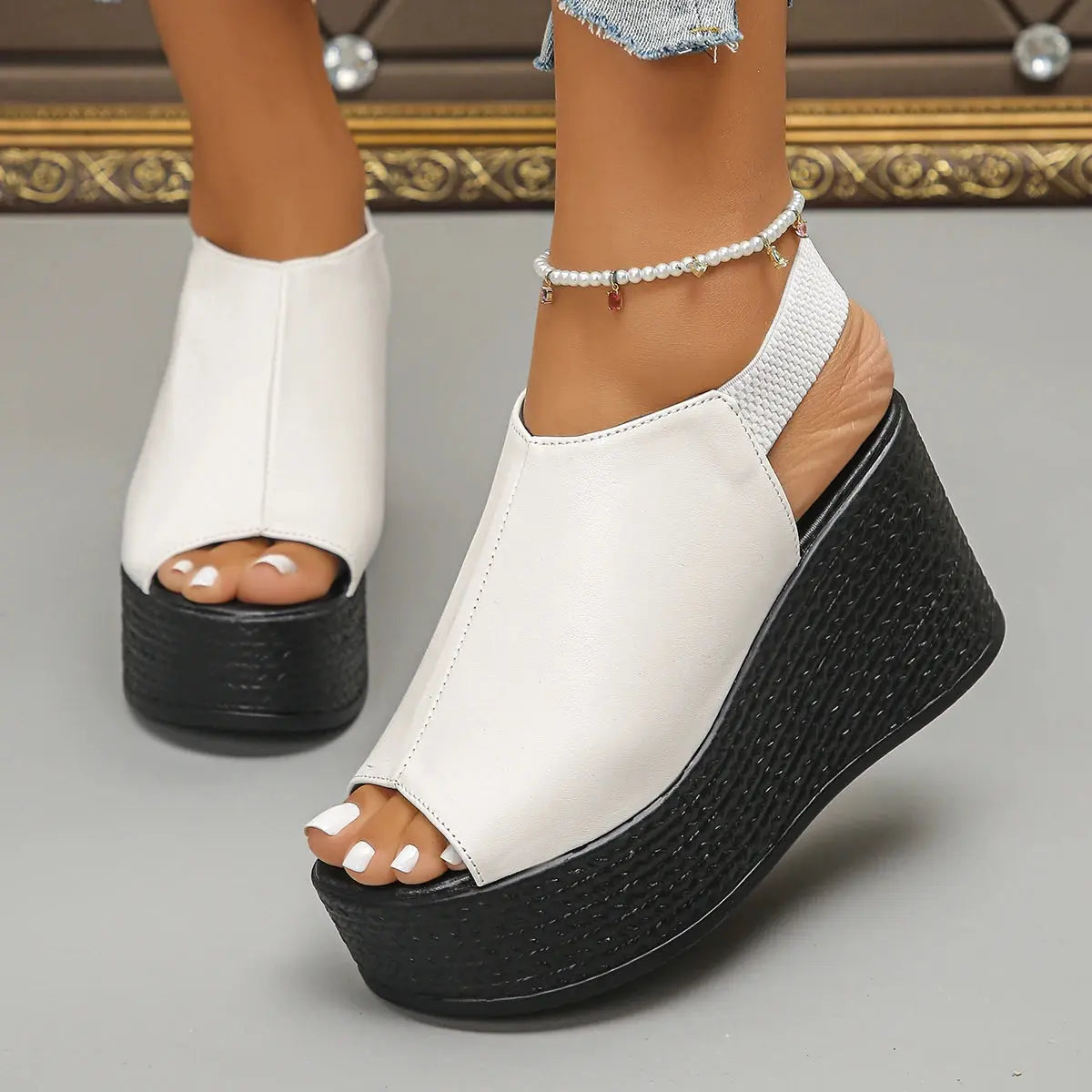 Women Sandals High Quality Summer Leather Wedge Sandals Women 2025 New Platform High Heels Shoes Sexy Open Toe Elegant Sandals