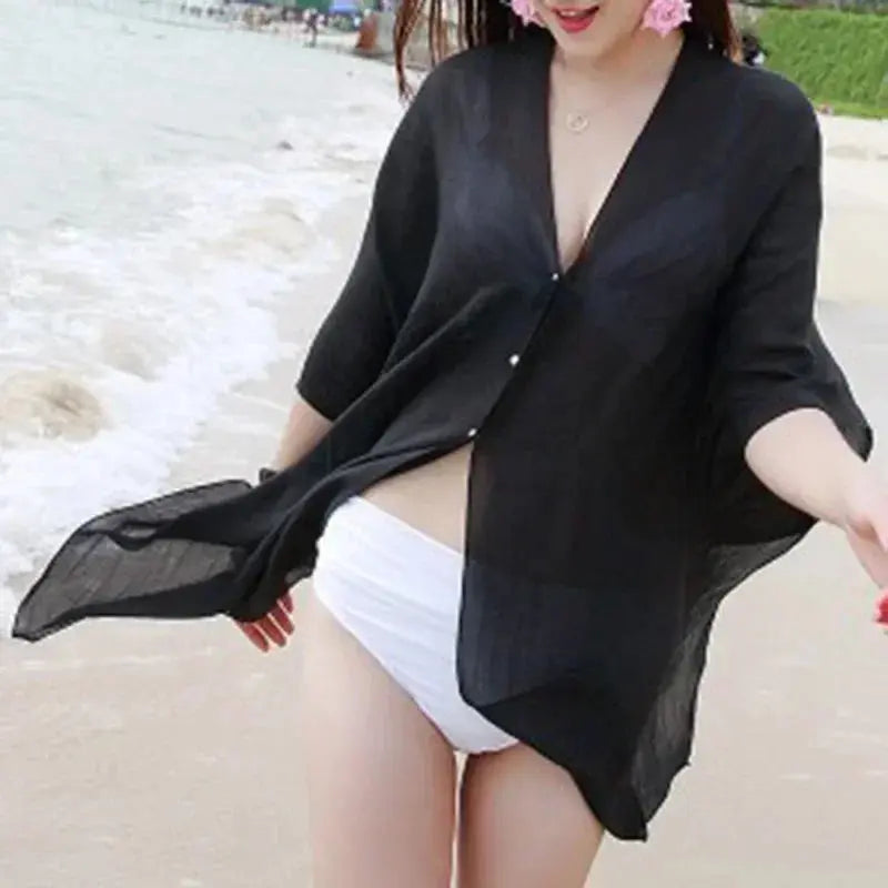 Cover Ups For Swimwear Women Elegant Sexy Solid Thin Mesh Beachwear Bikini Beach Dress Bikini Swimwear Cover Up Top