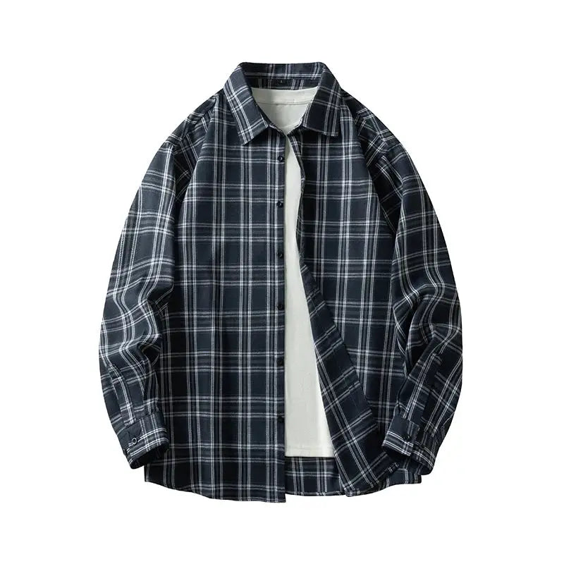 Men Shirt Plaid Flannel Retro Long Sleeve Oversized Loose Cotton Casual Male Youth Design Soft Fall Black Formal Dress Shirt Markonline