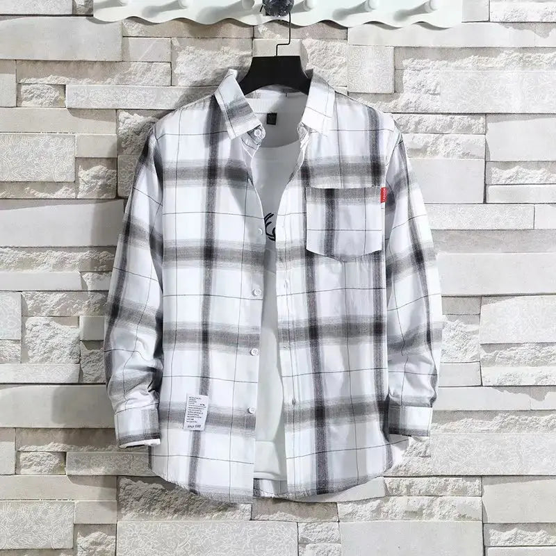 Spring New Korean Style Plaid Shirts Men's Handsome Long-sleeved Loose Casual All-matching Shirt Coats 2025 Trend Men's Clothing Markonline
