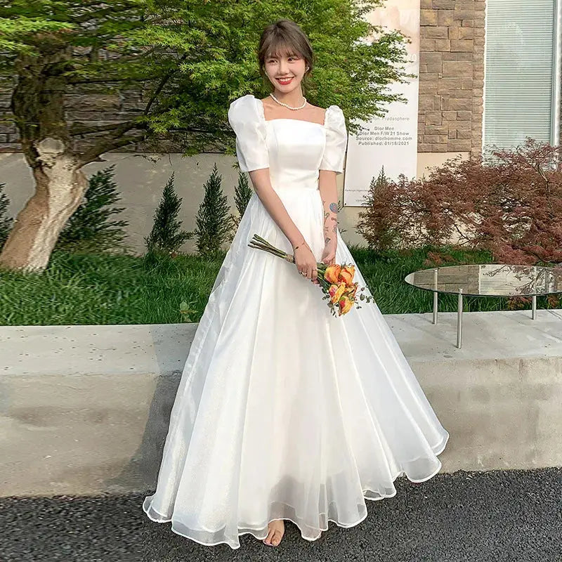 New white sweat lady girl women princess wedding bridal banquet party ball prom dress performance gown