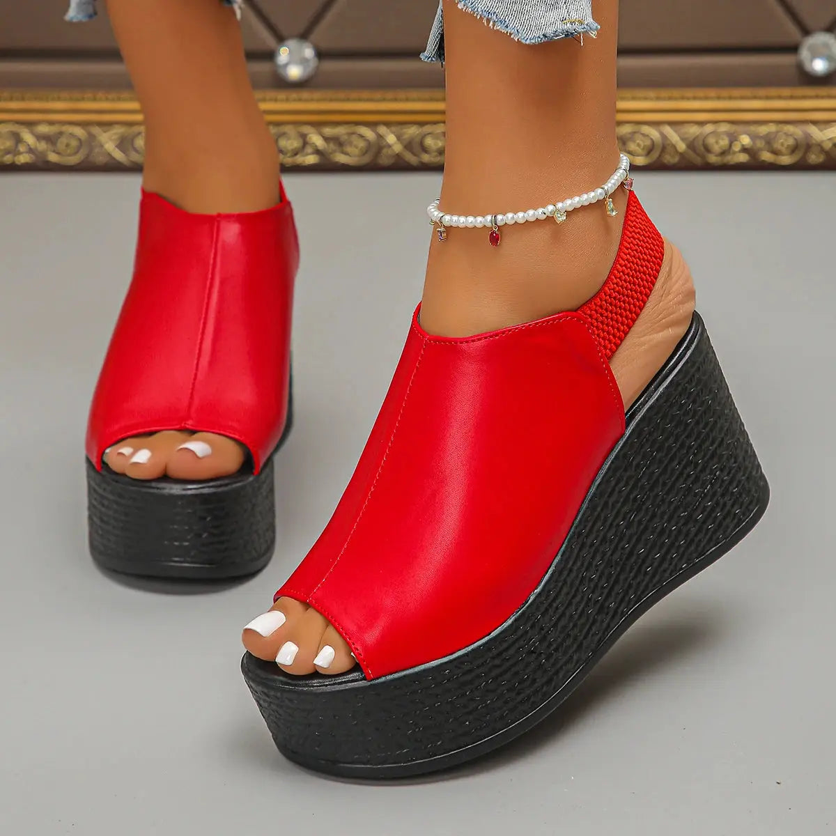 Women Sandals High Quality Summer Leather Wedge Sandals Women 2025 New Platform High Heels Shoes Sexy Open Toe Elegant Sandals